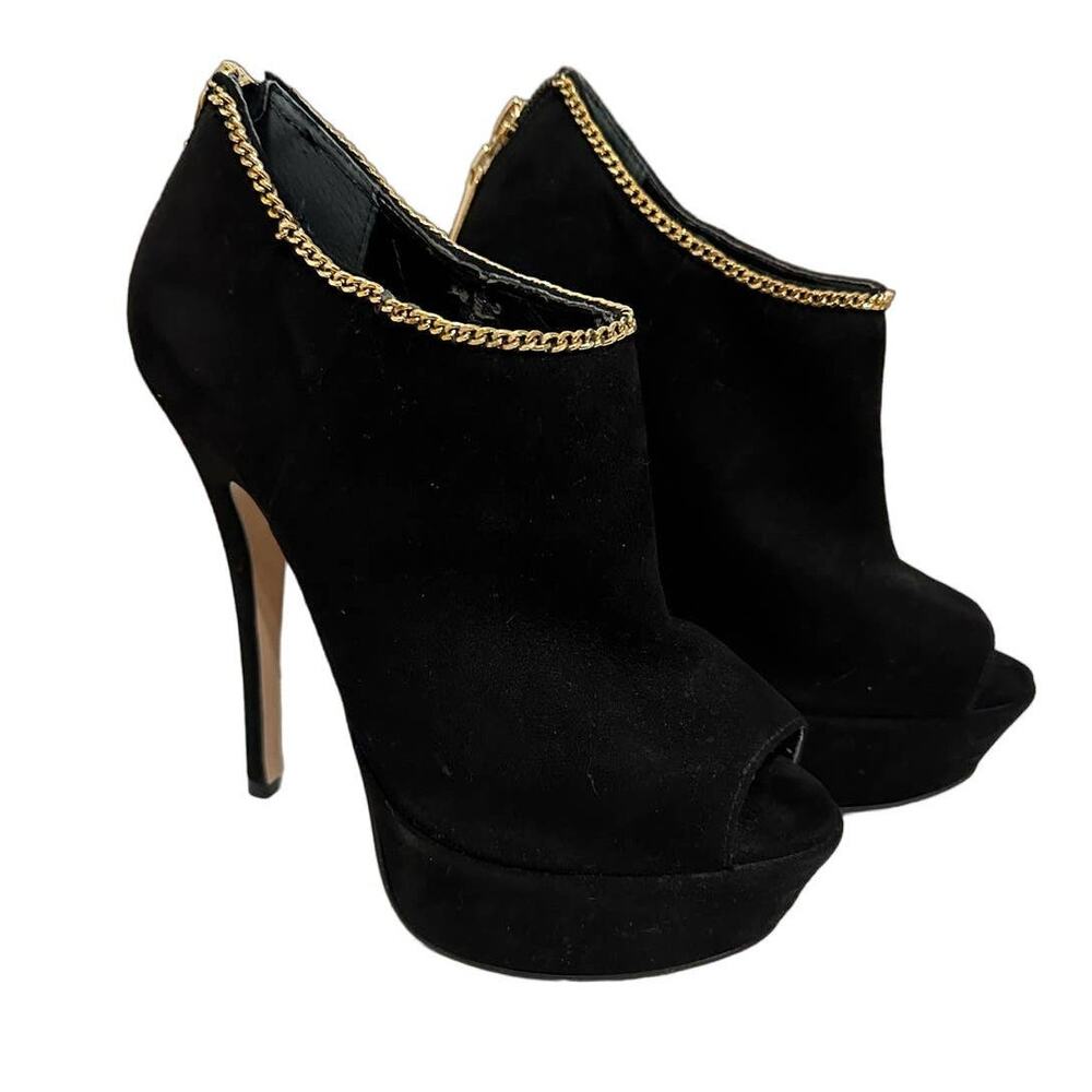 Carvela Kurt Geiger black suede platform heel bootie‎ chain size 38
